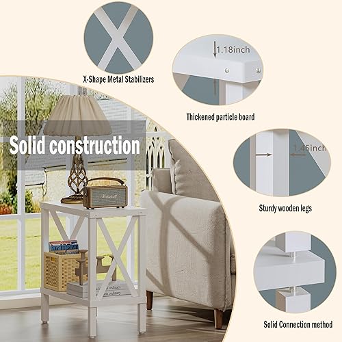 Miniatura 4 de Mesa auxiliar estrecha, mesa auxiliar grande para sofá, mesita de noche de granja con estante de almacenamiento, mesita de noche delgada para sala