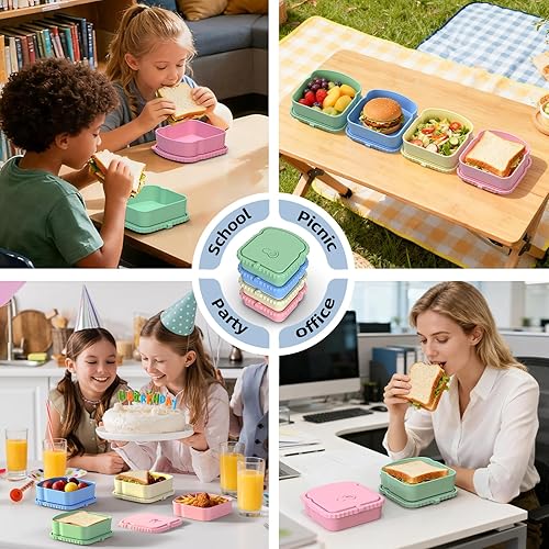 Miniatura 7 de Paquete de 4 recipientes para sándwich, recipientes reutilizables para aperitivos y caja de sándwich para desayuno, recipientes de almuerzo a prueba