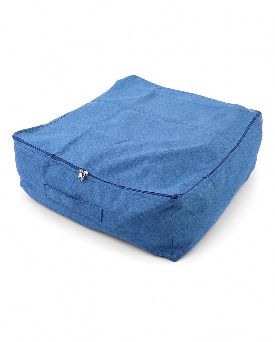 Torba do Przechowywania Tkaniny Foursquare Stylowa, Uniwersalna Osłona na pufę do Organizacji Domu 60x60x20cm (BLUE)