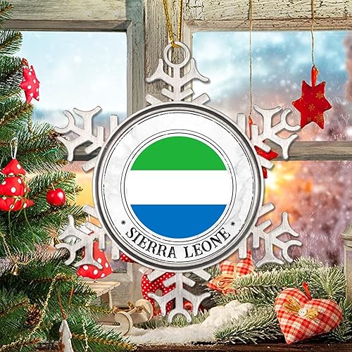 Miniatura 2 de WoGuangis Adornos de copo de nieve de metal de Sierra Leona, bandera nacional, adornos de Navidad para árbol de Sierra Leona, decoración de árbol de