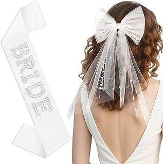 Bachelorette Party Accessories Wedding Veil Bride To Be sash Veil Bride sash White Bow Pearl Wedding Veils for Brides Bachelorette Party Favors Bridal Shower Decorations