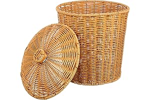 Beavorty Round Wicker Waste Basket with Lid: Rustic Aesthetics for Modern Homes