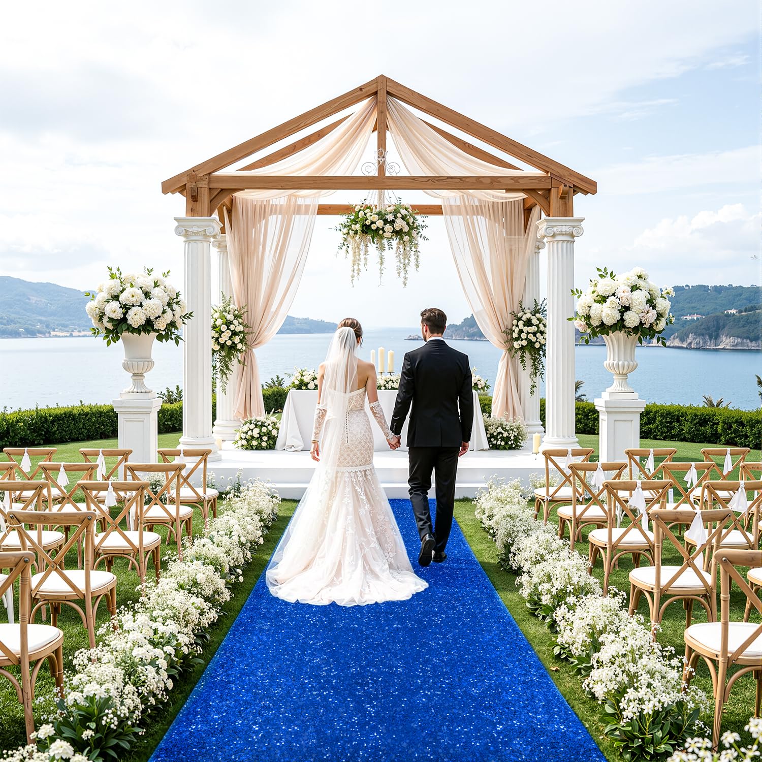 Tapis de couloir à paillettes pour mariage, fête de mariage, intérieur et extérieur, banquet, fête prénuptiale, décoration d'allée bleu roi 1,2 x 4,5 m