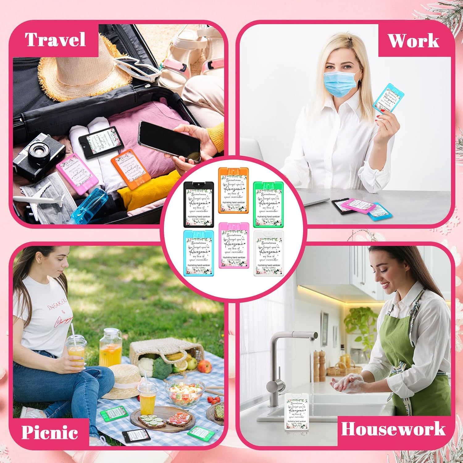 24 Pack Hand Sanitizer Spray Bulk Thank You Travel Size Mini Hydrating Hand Sanitizer Bulk Mothers Day Church Gifts Pocket Spray for Employees Coworker Appreciation Week(Multi-color,Classic)