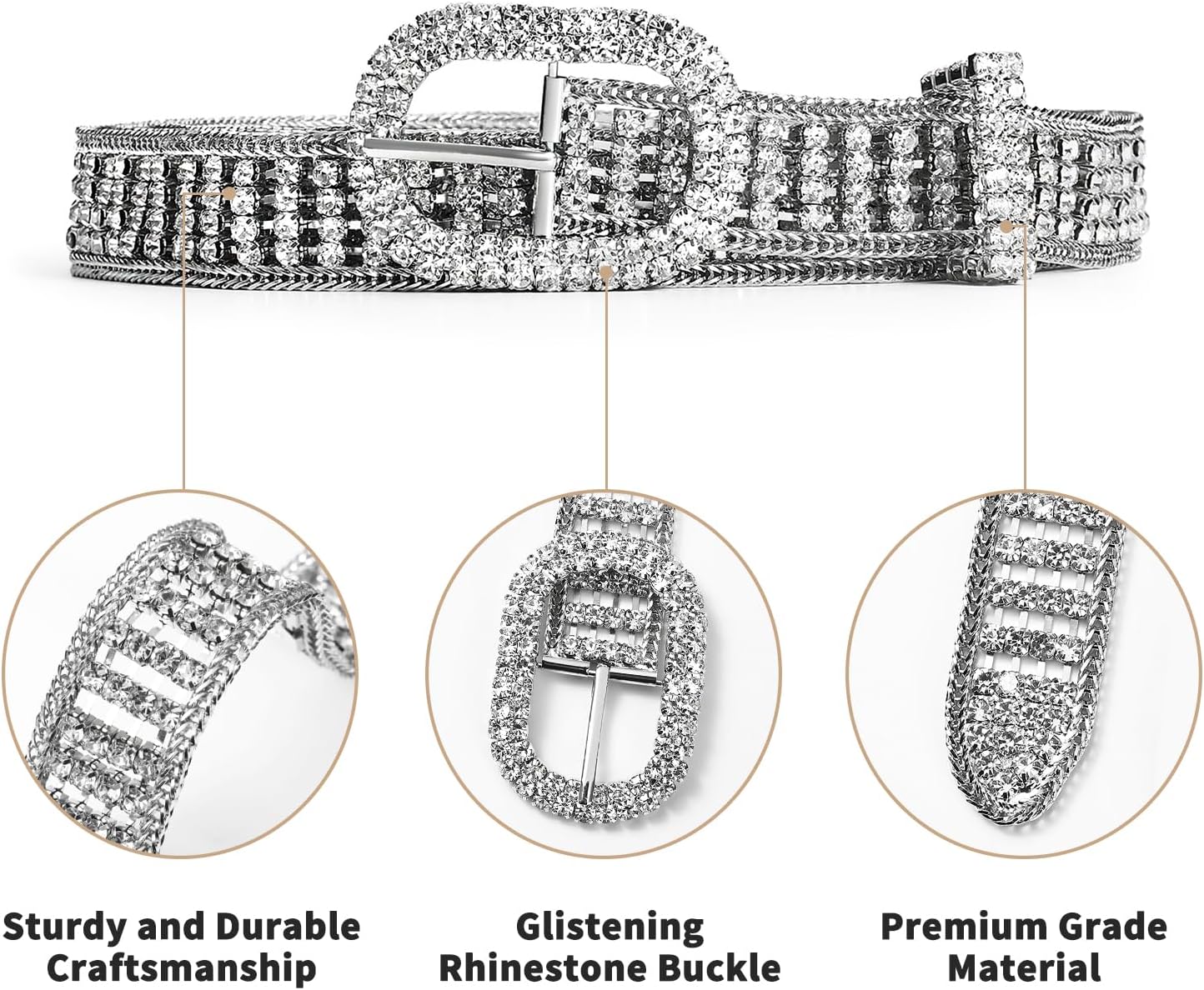 RISANTRY Women's Sparkling Rhinestone Belt Crystal Studded Belts for Jeans Pants Dress
