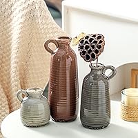 Vista 6 de Ceramic Vases Set of 3, Neutral Rustic Farmhouse Vase with Handle, Decorative Flower Vases Home Decor Modern Boho Pampass Vase for Table Mantel