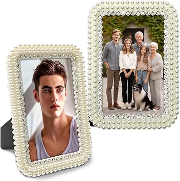 Pearl and Crystal Photo Frame, 5x7 Inch, Decorative Picture Frame,Tabletop Display white2