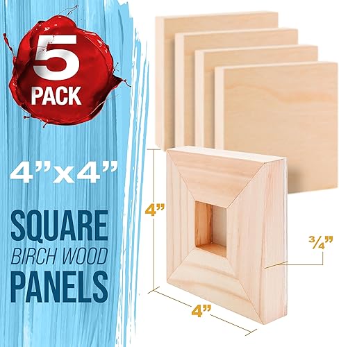 Miniatura 2 de U.S. Art Supply Paneles de madera acunados sin terminar de 04 x 04 pulgadas para pintar, estudio de 3/4 pulgadas de profundidad (paquete de 5)