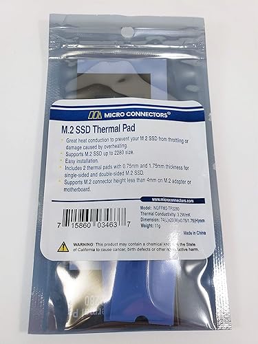 Miniatura 4 de Micro Connectors Micro Connectors M.2 SSD Almohadilla de enfriamiento térmico (NGFFM2-TP2280) Azul