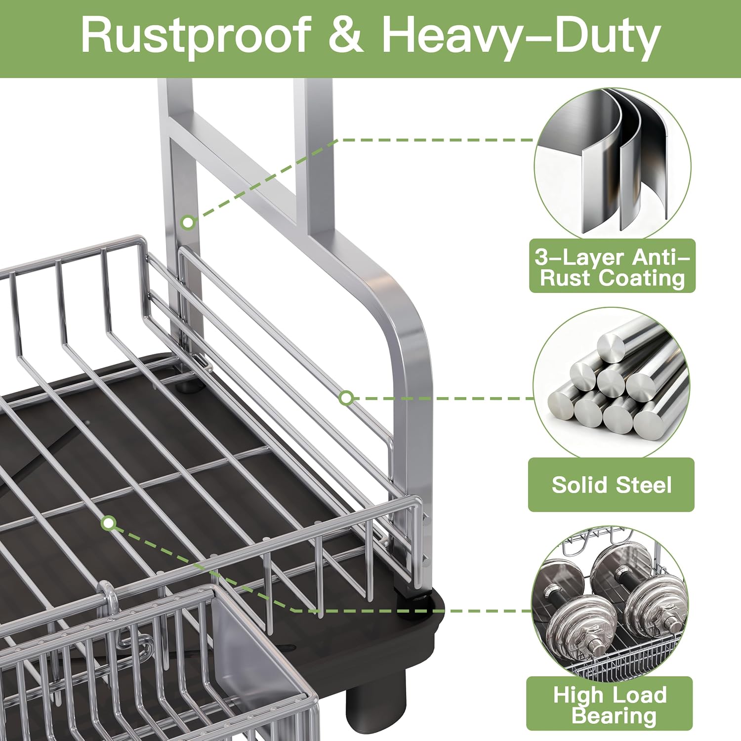 BOOSINY 2 Tier Dish Drying Rack and Drainboard Set for Kitchen Counter image 4