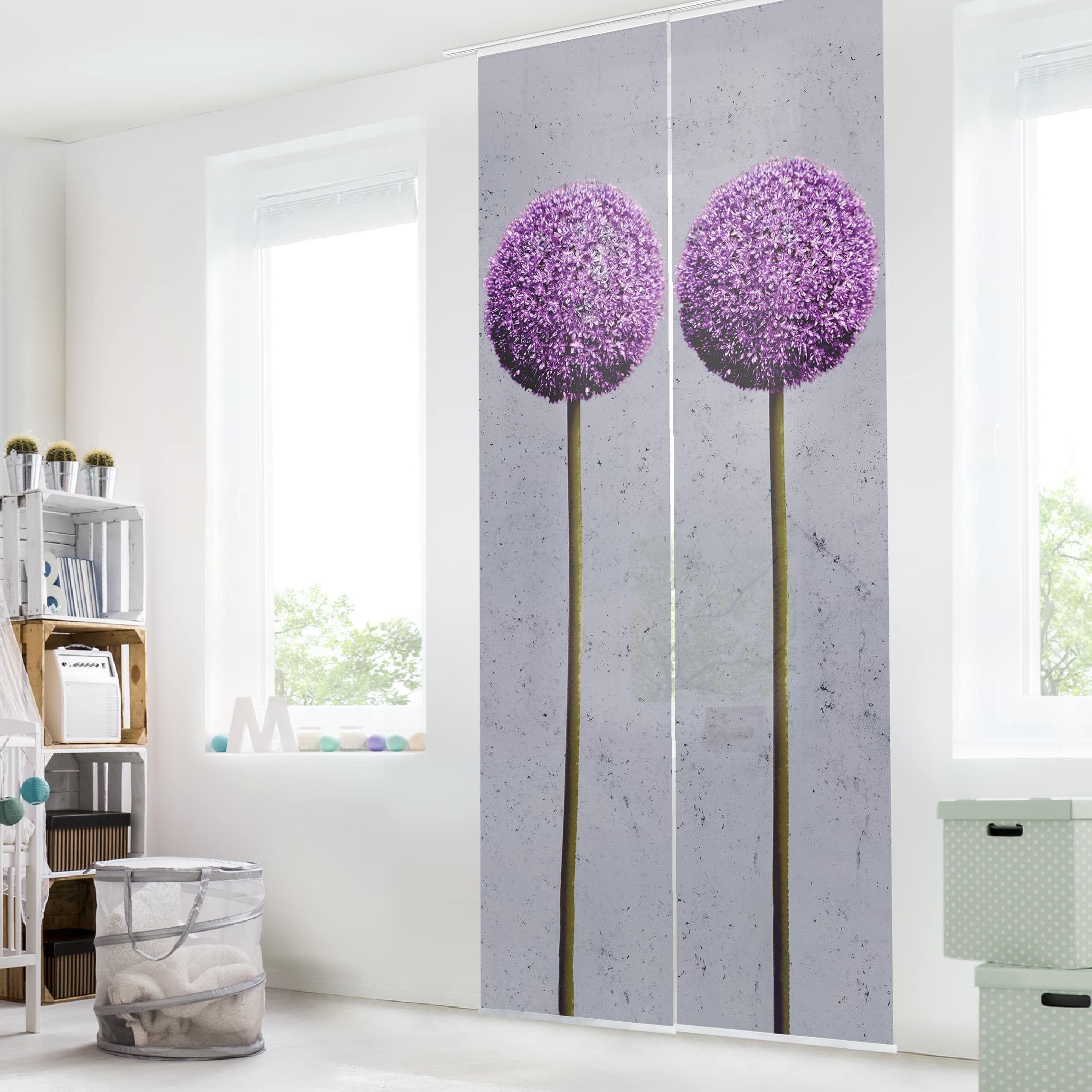 Schiebegardine halbtransparent 60er Paneel Klett Blumen Textil lichtdurchlässig - Motiv Modern Flächenvorhang Wohnzimmer Schlafzimmer 1017 (120x250 cm - 2er Set)
