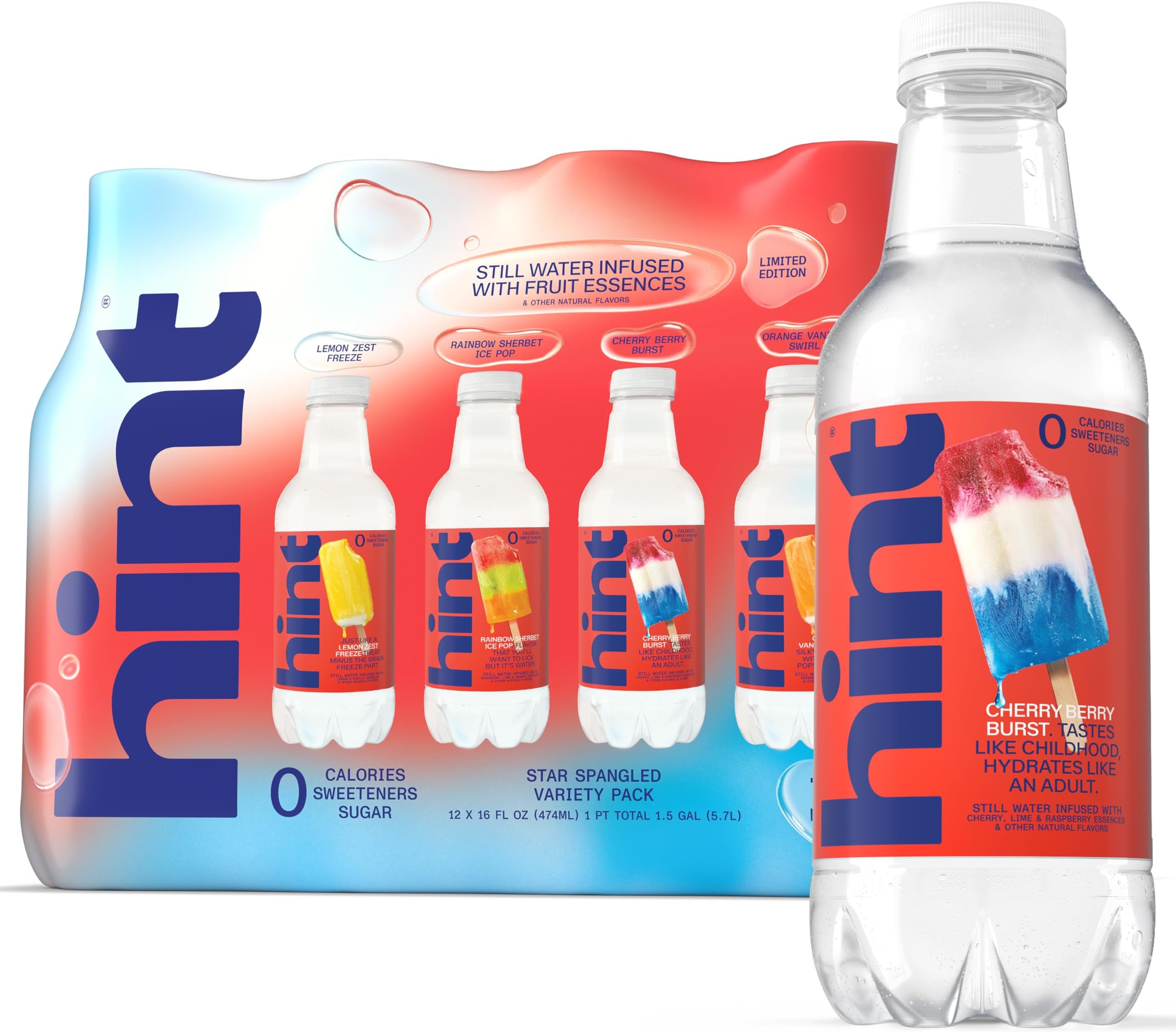 Fruit-Infused Bottled Water, Star Spangled Variety Pack - Sugar Free Flavored Water with Zero Calories, Natural Fruit Essences, and No Artificial Sweeteners - 16 Fl Oz (Pack of 12)