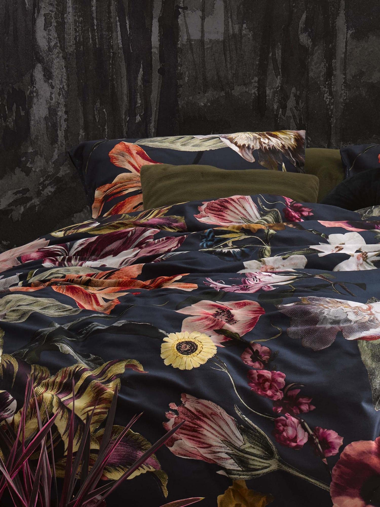 ESSENZA Bettwäsche Filou Dunkelblau Blumen Blüten Floral Geblümt Sterne Satin, Größe:200 cm x 200 cm