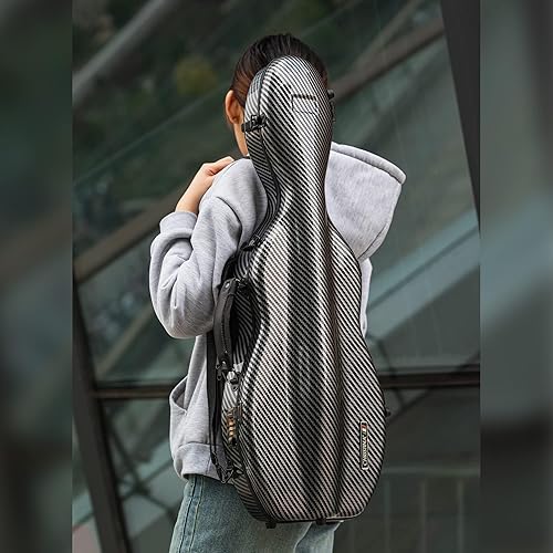 Miniatura 10 de Christina Estuche para violín 44 de tamaño completo Estuche de violín de alta resistencia de fibra de carbono en forma de pera con cerradura de