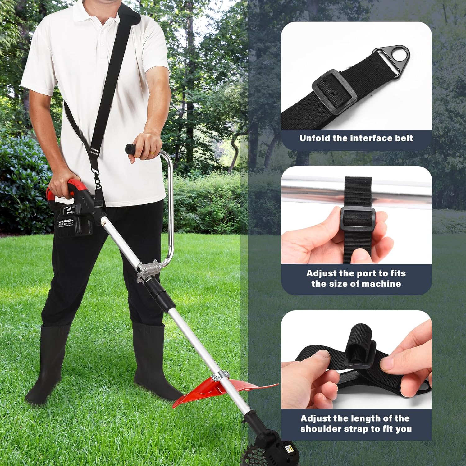 Ergonomic Trimmer Grip, String Trimmers Handle with Shoulder Strap Harness, Weed Eater Handle Extension with Bracket Clamp, Lawn Trimmer Handle Grip for Lawn Care, Landscaping, Yard Trimming Edging