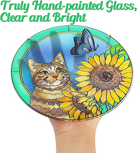 Miniatura 4 de Colgantes para ventana de vitrales con diseño de gato, girasol de mariposa, hecho a mano, regalo para amantes de los gatos y amantes de la