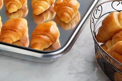 Miniatura 6 de New Star Foodservice 36800 Sartén de aluminio de grado comercial de calibre 12 con cuentas abiertas, 18 pulgadas de largo x 26 pulgadas de ancho x 2