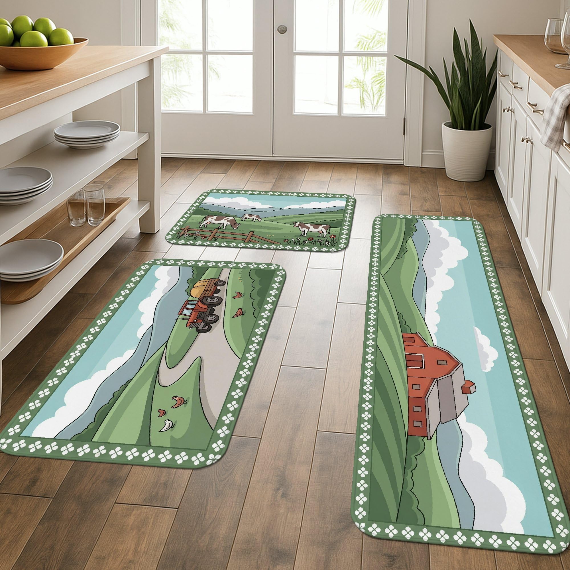 Tapis de cuisine lot de 3 motif paysage rustique pour sol et évier