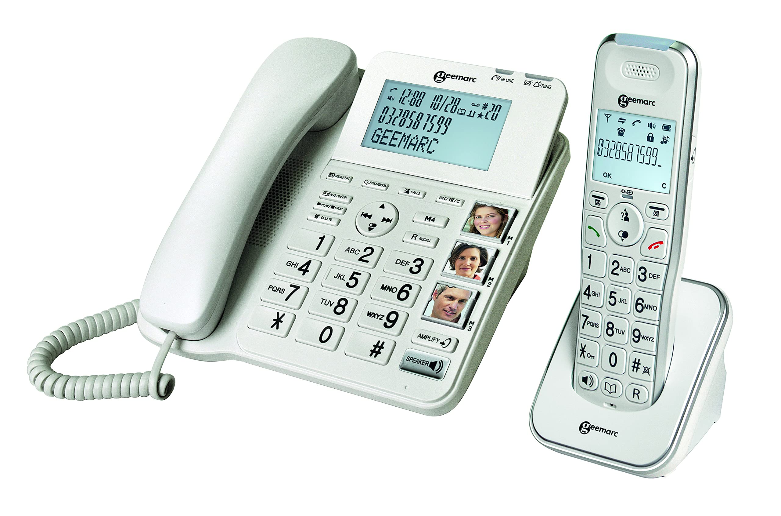 Geemarc Amplidect 295 Combi - Mobilitätshilfe für Senioren - Festnetztelefon mit Großer-Tasten-Tastatur - Weiß
