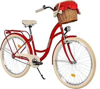MILORD Bicicletta da donna City Bike Comfort con cestino in vimini vintage bicicletta 26,28 pollici, 1 marcia