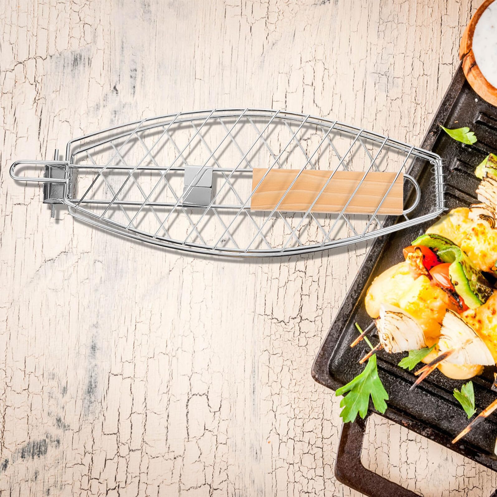 2 Pezzi Griglia per Pesce in Acciaio Inossidabile con Manico Termoisolante Pieghevole Multiuso per Bbq Esterni Facile da Smontare e Pulire per Feste e Picnic