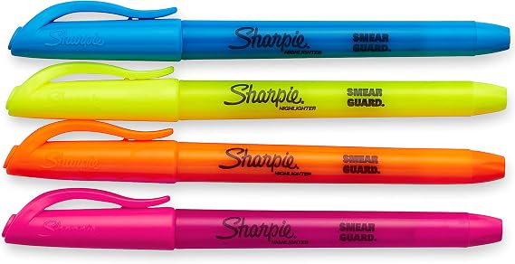 Sharpie Pocket Style Highlighters, Chisel Tip, Assorted Colors, 4 Count (Pack of 1)
