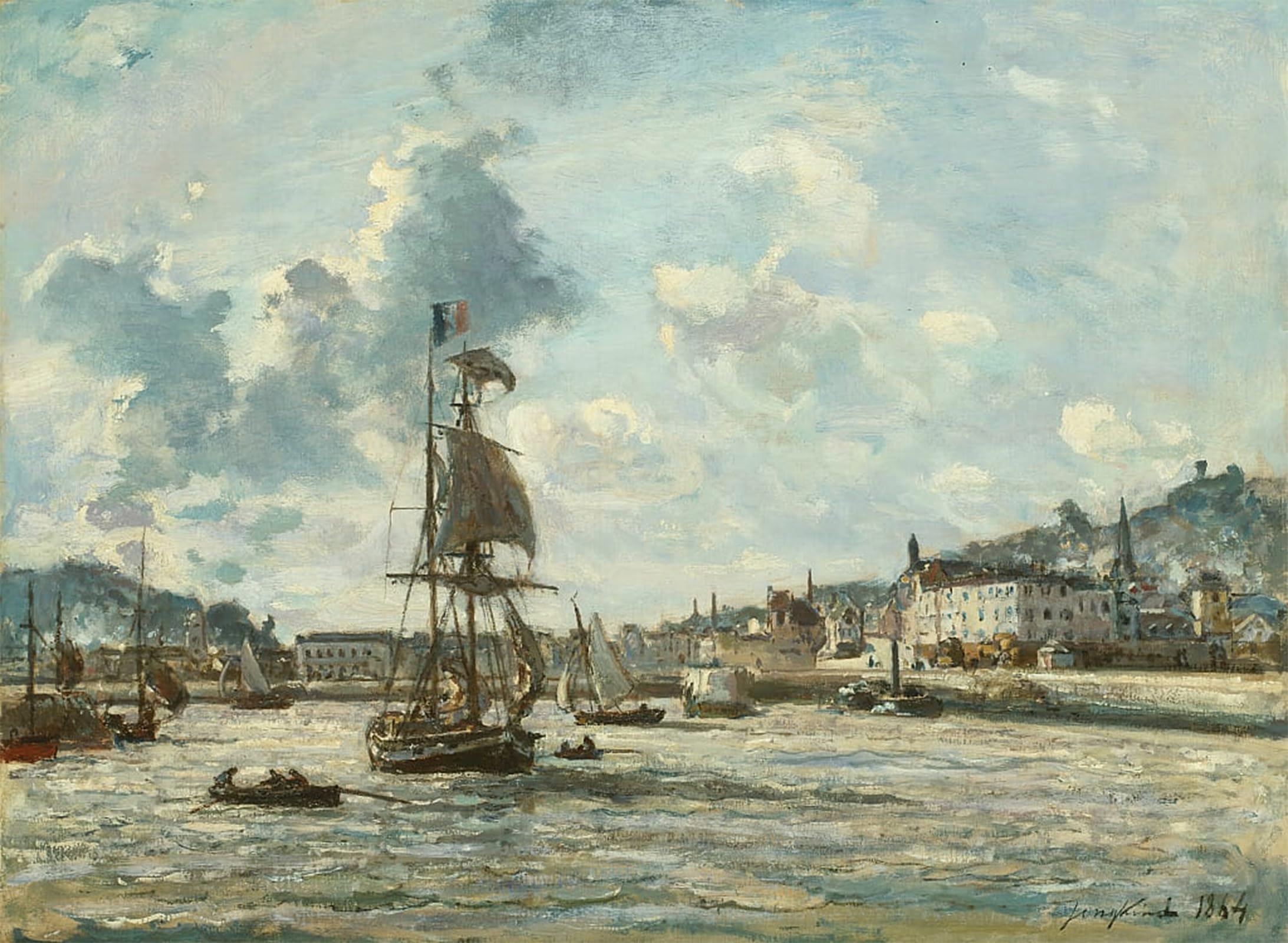 ARTXLXXBN Famous Painting Art Wall Decor Abstract Art Picture Entrance to the Port of Honfleur by Johan Barthold Jongkind Animal Pictures for Home Decor 60x90cm