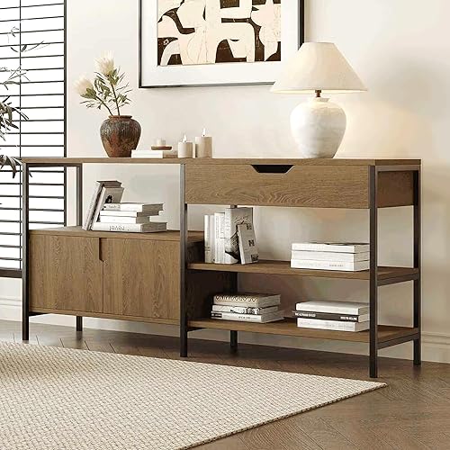 Miniatura 3 de Aparador industrial, muebles de almacenamiento modernos con 1 cajón, estantes de 3 niveles y 1 gabinete, marco de metal resistente y construcción de