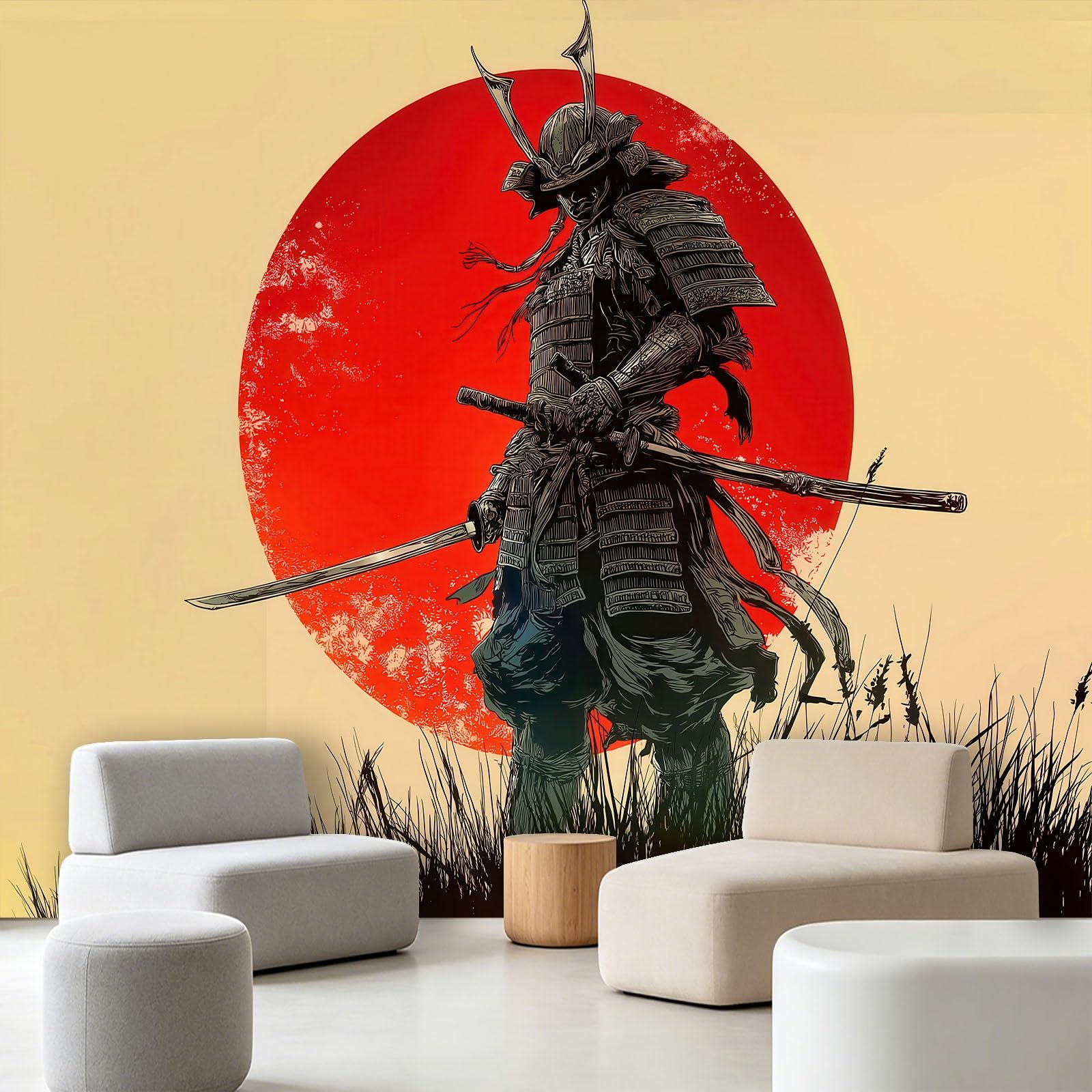 Papier Peint Rétro Japonais Soleil Rouge poster mural 200x140cm pour chambre