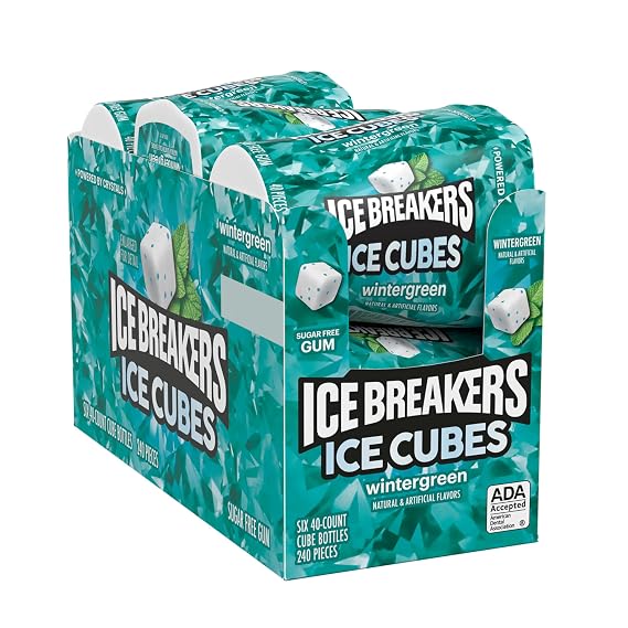 ICE BREAKERS Ice Cubes Wintergreen Flavored Sugar Free Chewing Gum Bottles, 3.24 oz 40 Count (Pack of 12)