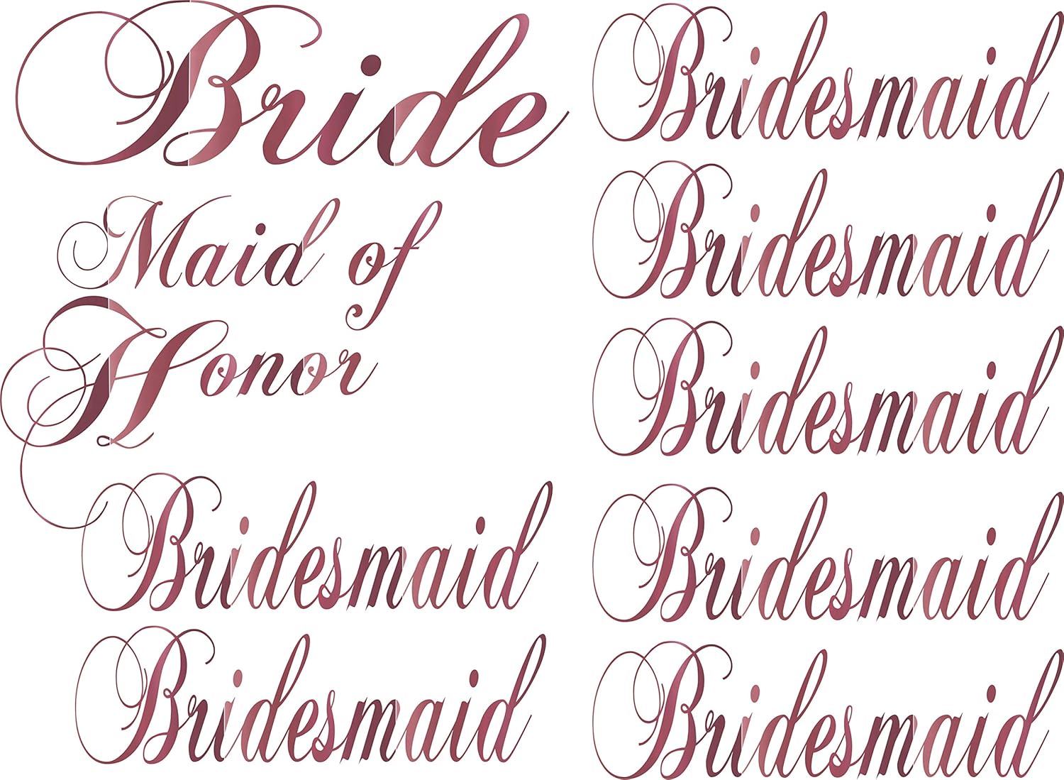 SEC Apparel Pack of 9 Vinyl Wedding Iron on Transfer (1 Bride) (1 Maid of Honor) (7 Bridesmaid) (Rose Gold Metallic)