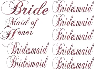 SEC Apparel Pack of 9 Vinyl Wedding Iron on Transfer (1 Bride) (1 Maid of Honor) (7 Bridesmaid) (Rose Gold Metallic)