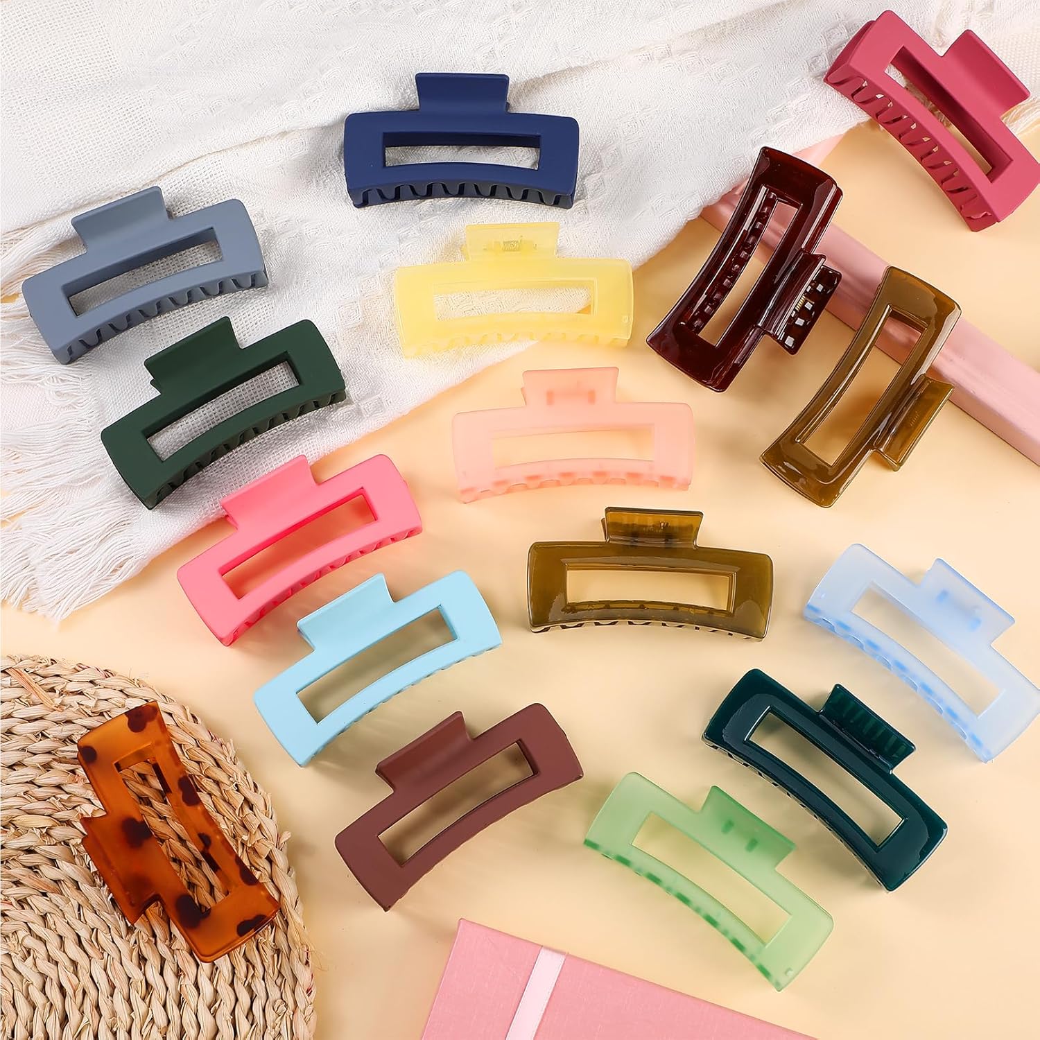 Tigeen 24 Pcs 4.1 Large Hair Claw Clips Bulk Square Strong Hold Claw Clips Nonslip Acrylic Banana Jaw Hairclips for Women Girls Thick Thin Curly Straight Hair, 24 Colors - Image 6