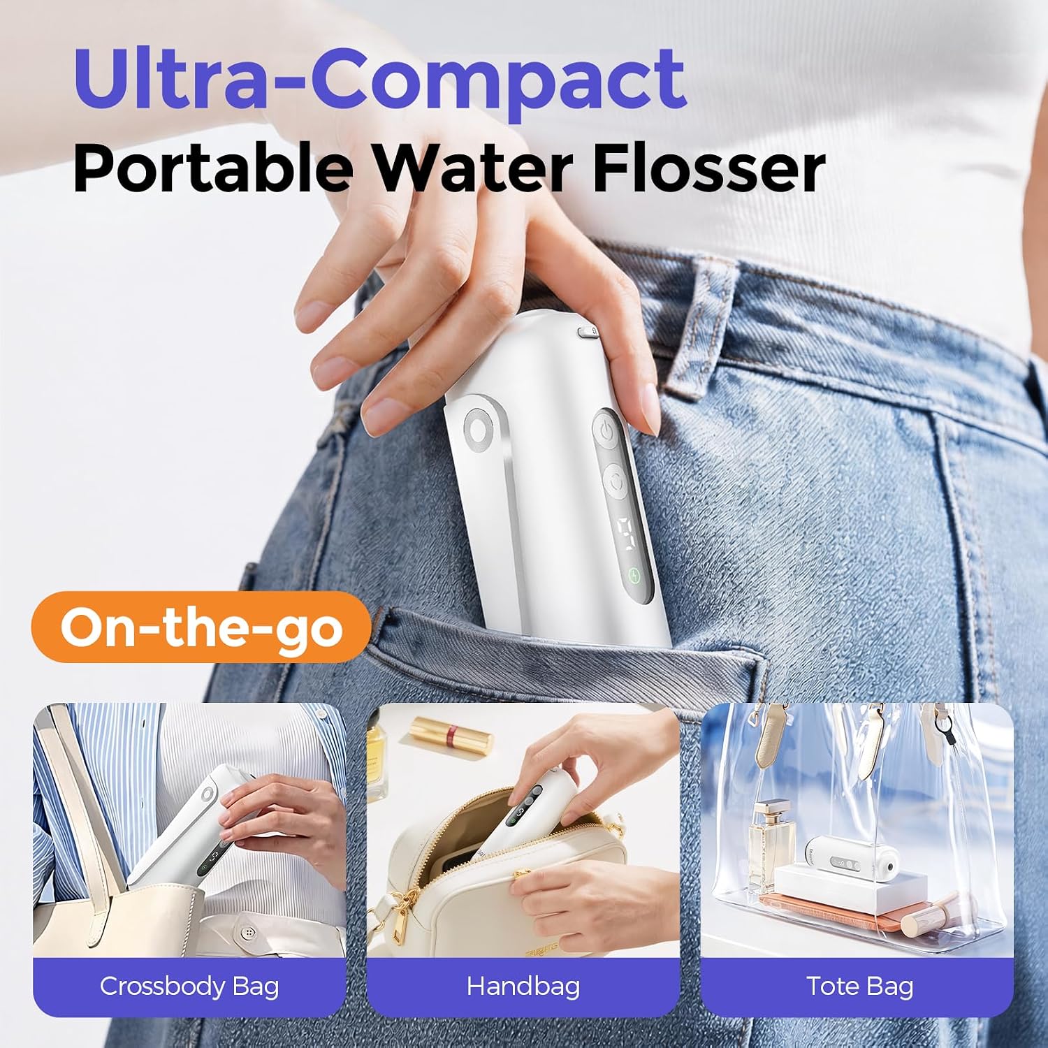 Bezvoi Mini Water Flosser for Travel, 9 Pressure Modes Portable Dental Pick with 90-Days Battery, Telescopic Water Tank, IPX7 Waterproof Oral Irrigator for Sensitive Gums, Orthodontic, Braces, White image 3
