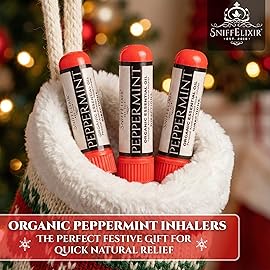 SniffElixir 3 Pack Candy Cane Stocking Stuffer - Peppermint Aromatherapy Nasal Inhalers for Headache, Nausea, & Motion Sickness Relief - Made with Organic Essential Oils - Natural Holiday Gift