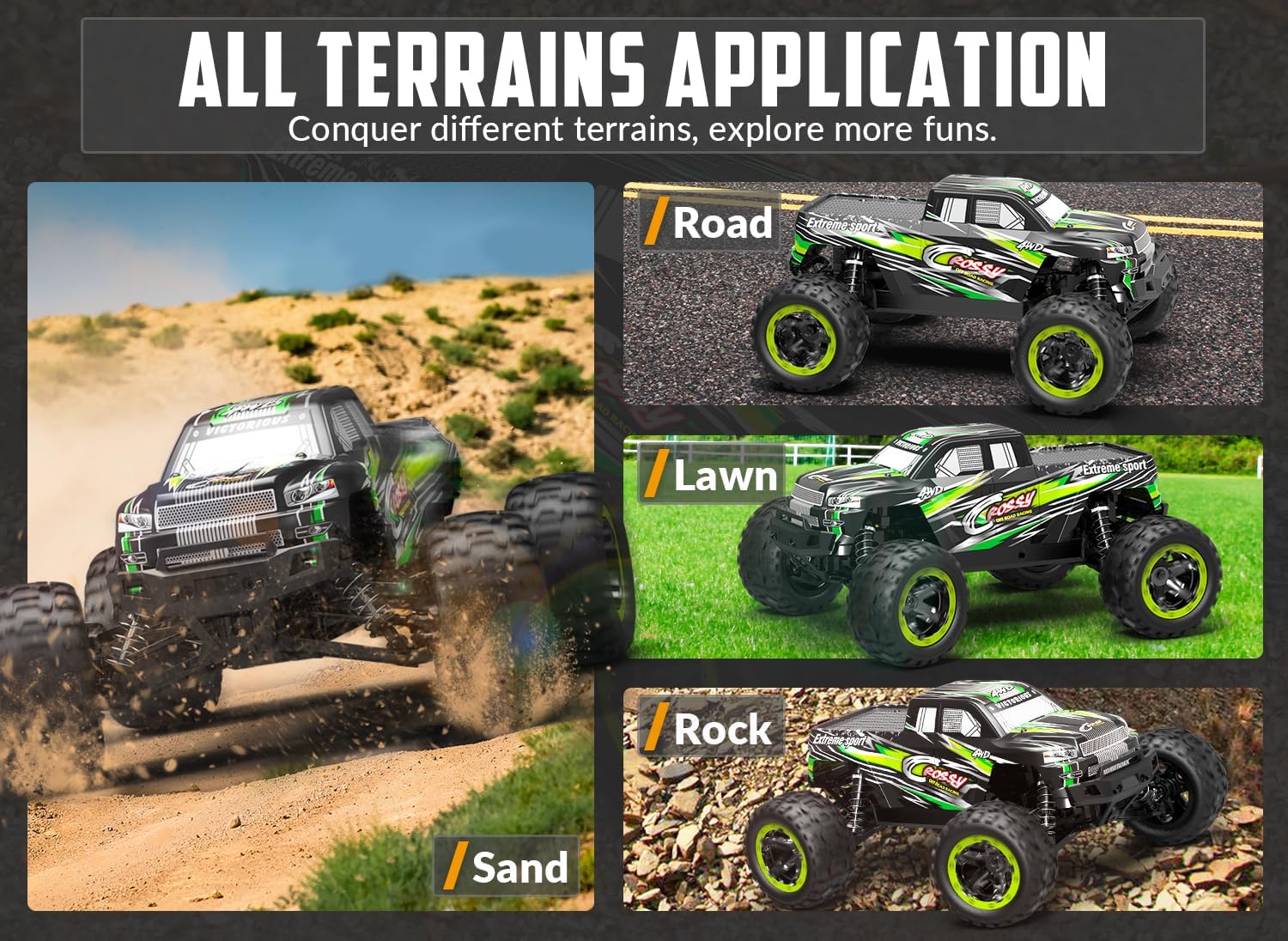 RACENT RC Truck 1:16 4x4 All Terrain RC Car 40KPH High Speed Remote Control Cars for Adults