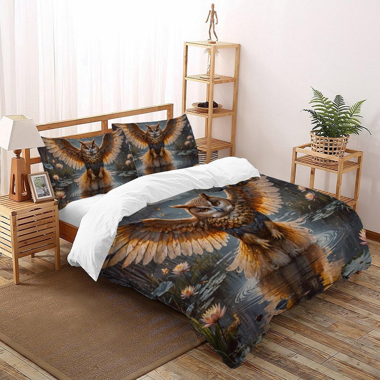 Housse de couette hibou parure de lit imprimé 3D animaux pour nuit magique