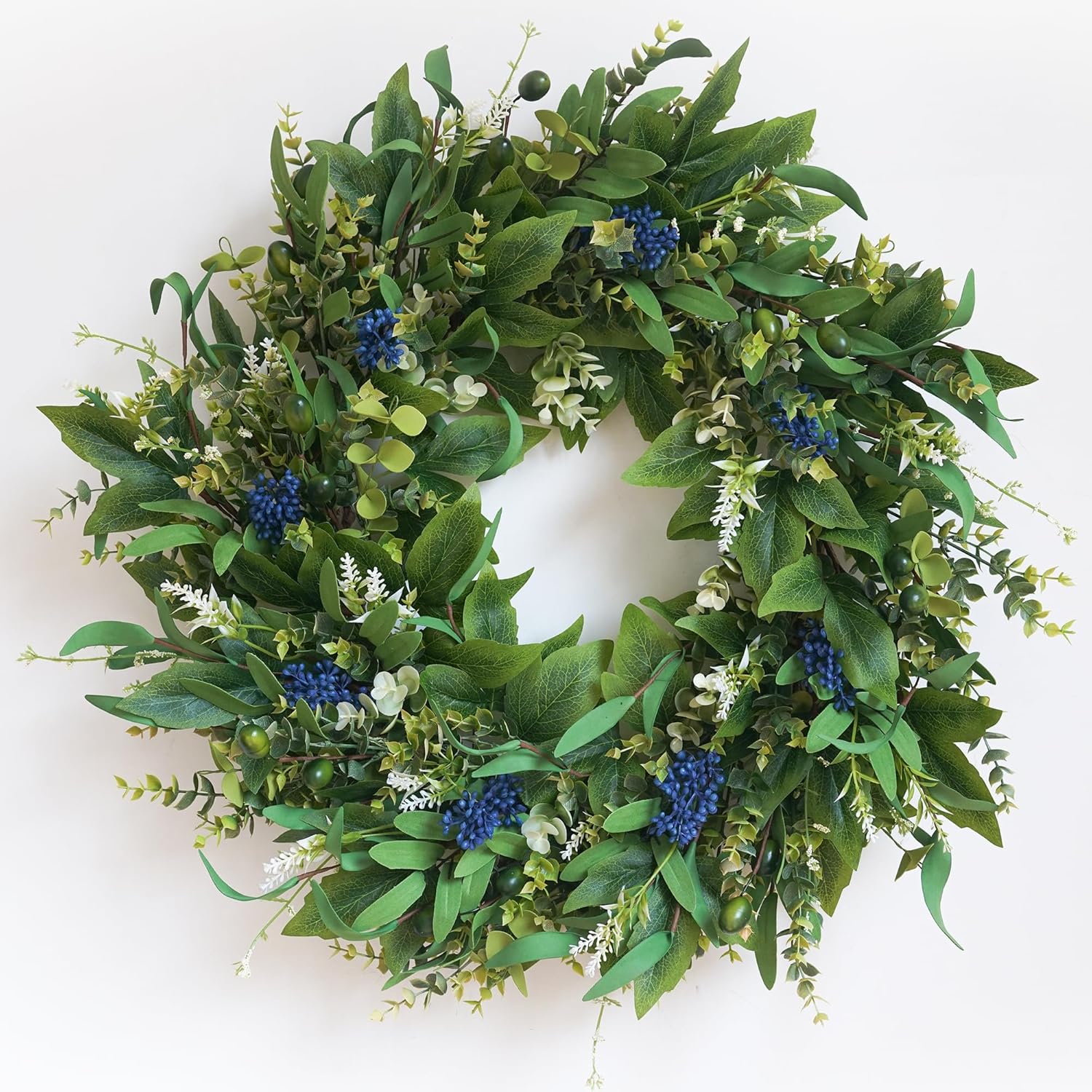 Wreaths for Front Door 22", Door Spring Wreath with Eucalyptus Olive Boxwood Leaves, Greenery Wreath Door Decoration for Spring Summer All Season Home and Outdoor
