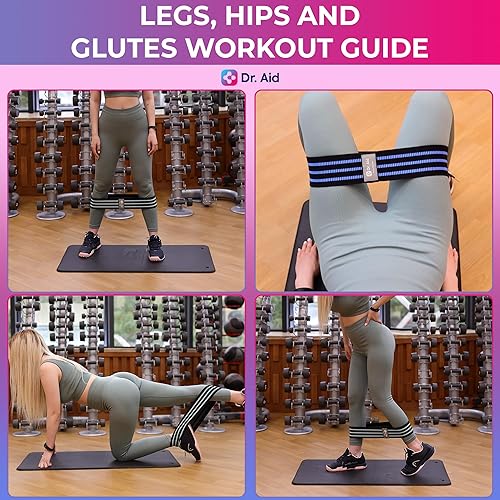 Miniatura 5 de Dr. Aid Bandas de resistencia de tela para mujeres y hombres  Juego de 4 bandas de glúteos (2 tamaños, 2 niveles de tensión)  Antideslizantes,