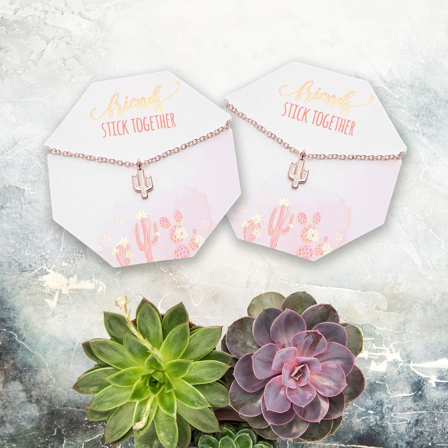 Friendship Jewelry I Cactus Necklaces I Bridesmaid Gifts I Rose Gold Plated I 6 Pack