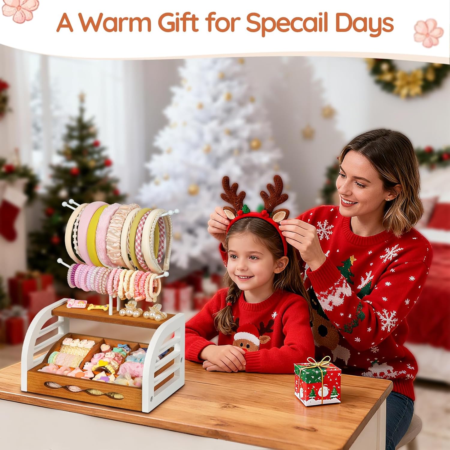 Headband Holder Stand, Hair Accessories Organizer for Girls Women Babies, Versatile Storage Display for Headbands Hairpins Scrunchies Bows Claw Clips & Ear Jewelry