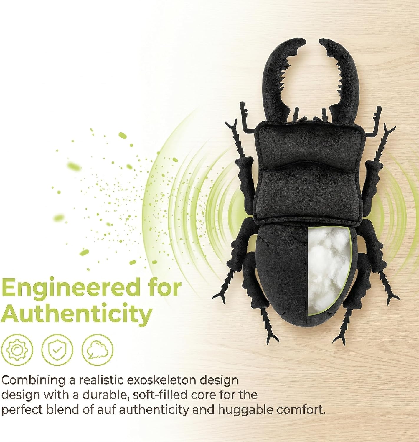 Lifelike Black stag Beetle Plush Stuffed Animal
