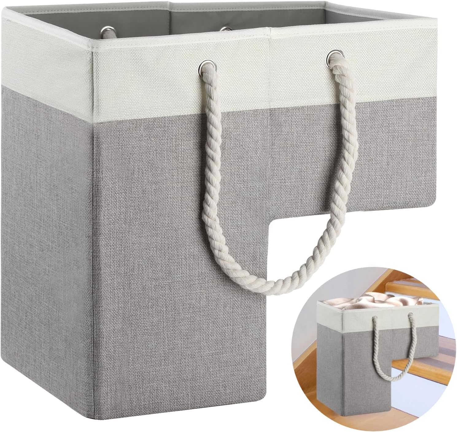 GEKMOR Foldable Linen Stair Basket, Large Staircase Baskets