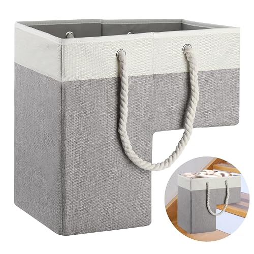 Foldable Linen Stair Basket for 16" Stairs, Cotton Rope Handles,