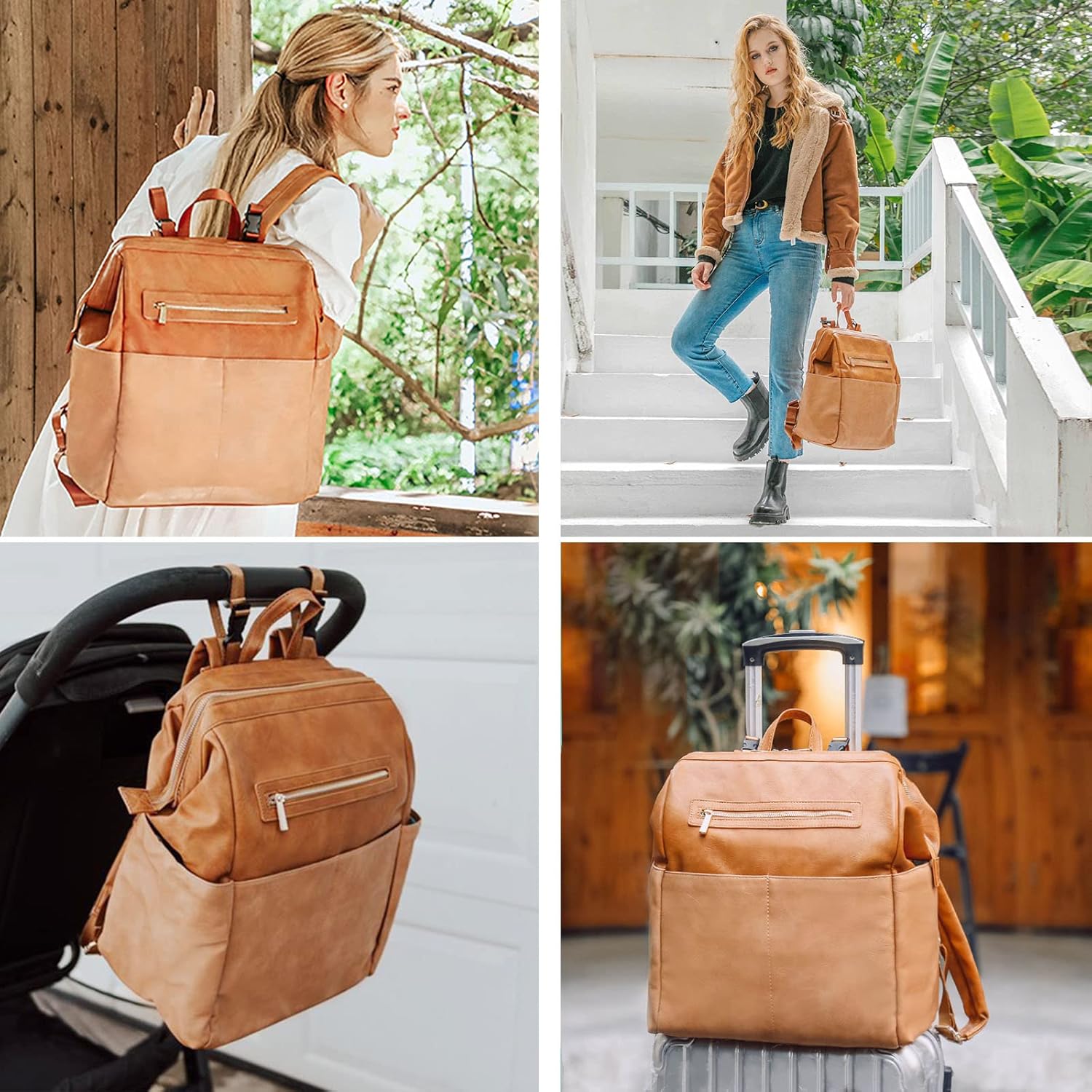 MOMINSIDE Diaper Bag Backpack, Diaper Bag Organizing Pouches, Leather Backpack for Mom Dad Large Travel Baby Bag for Boys Girls Fits 15 Inches Laptop