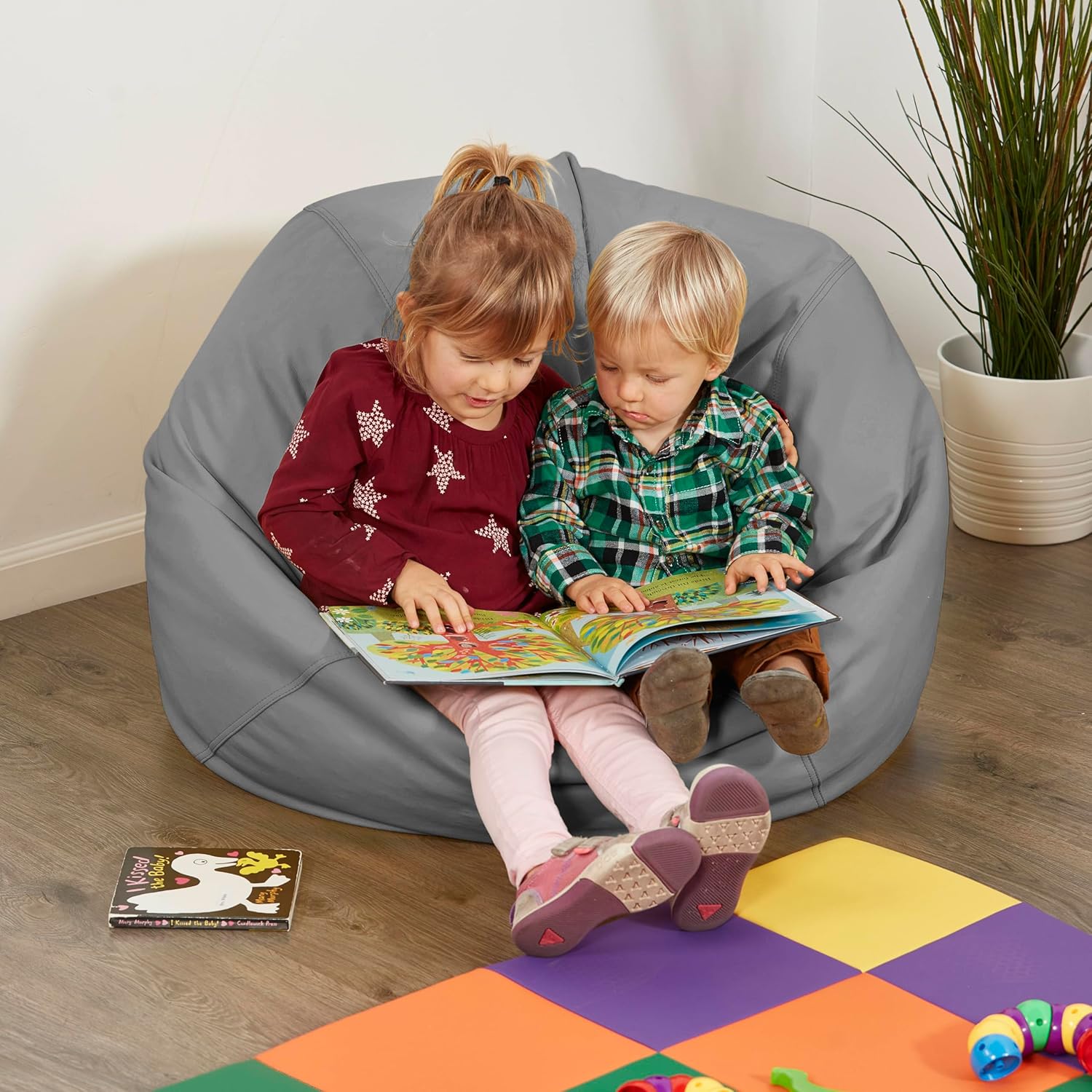 FDP SoftScape Classic 35" Standard Bean Bag Chair, Furniture for Kids, Perfect for Reading, Playing Video Games or Relaxing, Alternative Seating for Classrooms, Daycares, Libraries or Home - Gray