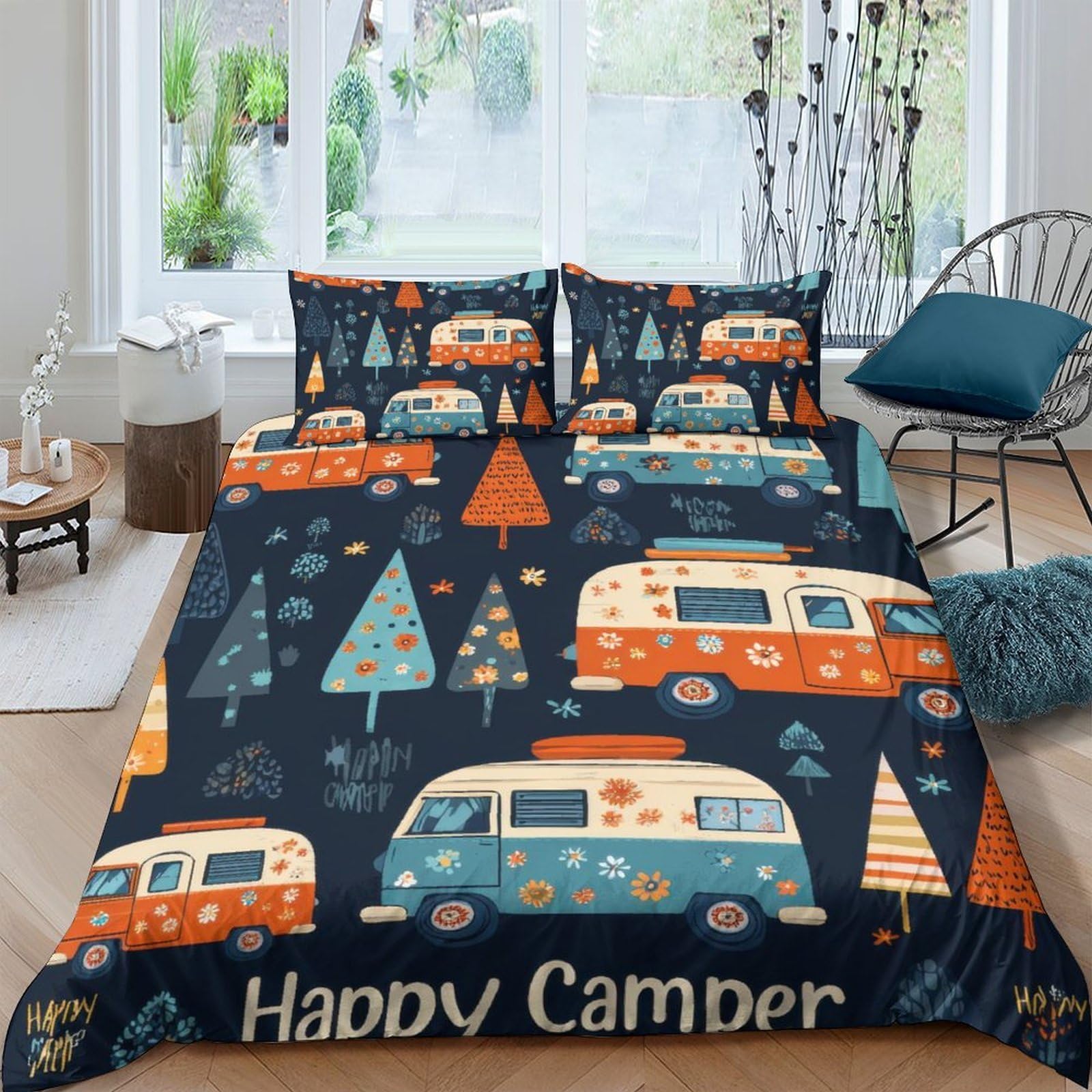 Ctjqhvkz Style-6 3D Printed Vintage Camper Fitted Sheet Microfiber Soft Breathable Forest Tree Mattress Cover For Bedroom Dorm Decor Single（135X200cm）