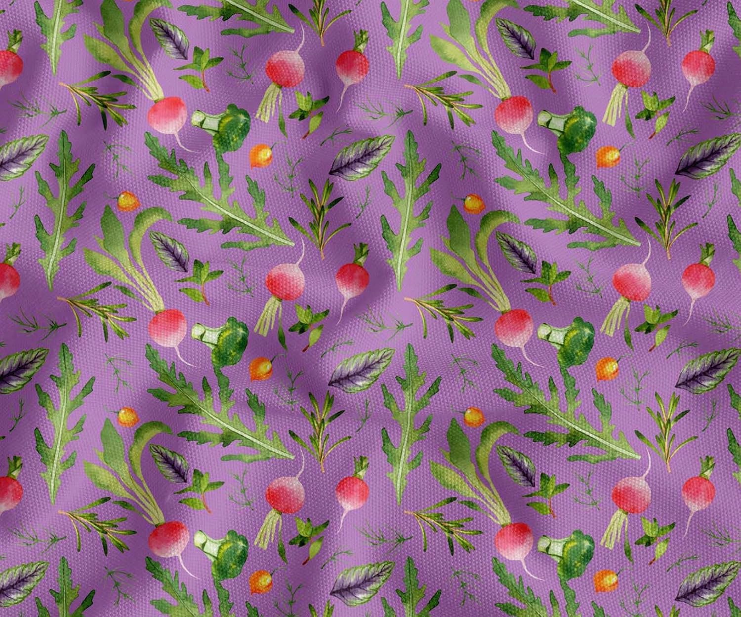 Soimoi Cotton Jersey Purple Fabric - by The Yard - 58 Inch Wide - Leaves, Turnip & Broccoli Vegetable Harvest Material - Fresh and Nutrient-Rich Patterns for Kitchen Decor Printed Fabric