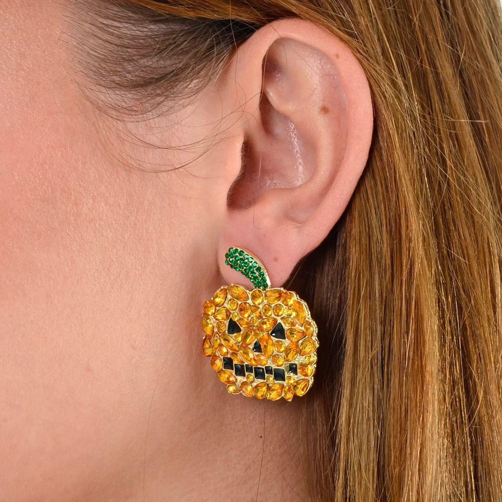 Cackle & Co Pumpkin Stud Earrings Orange Gemstones Halloween Jewellery