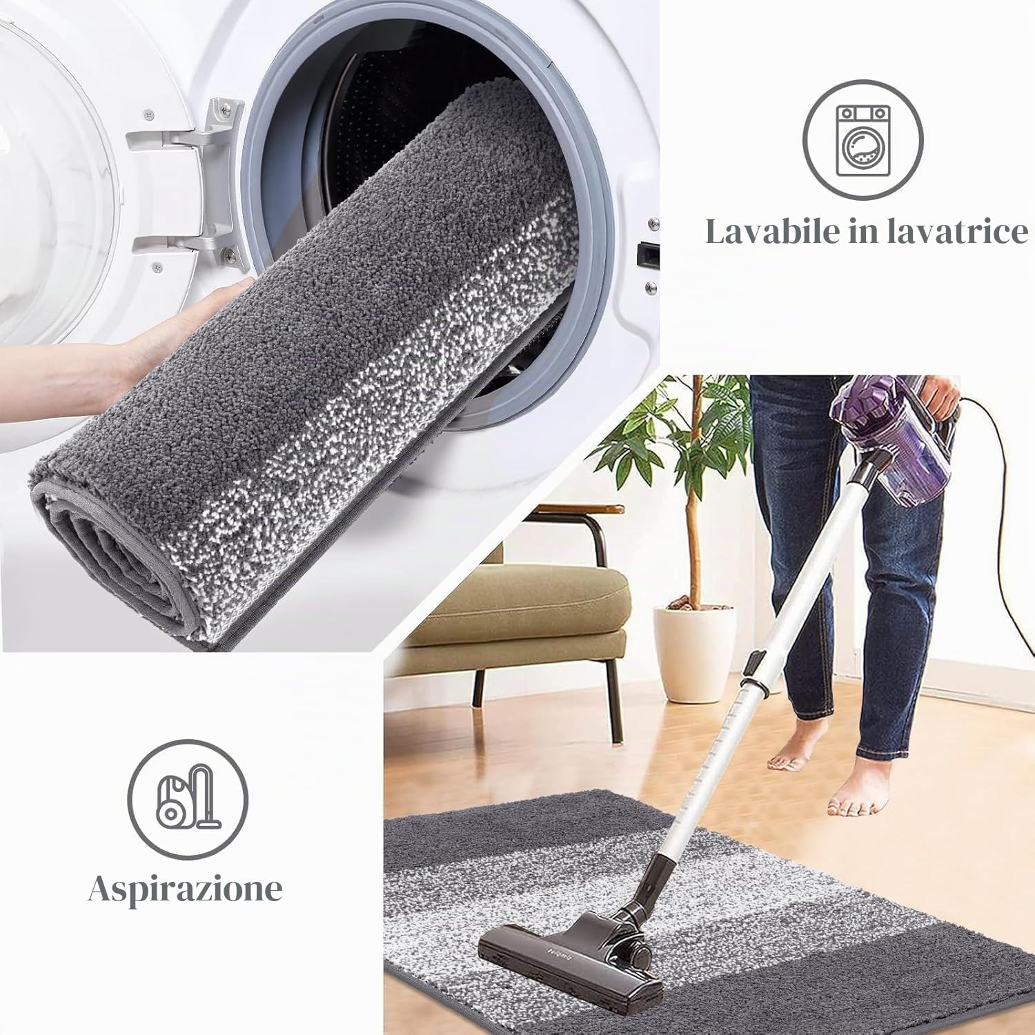 SHACOS Zerbino Ingresso Interno Antiscivolo, Tappeto Ingresso Lavabile In Lavatrice, Tappeto Bagno Interno Microfibra, Tappeto Esterno Rimozione Della Polvere, Grigio, 80 x 150 cm